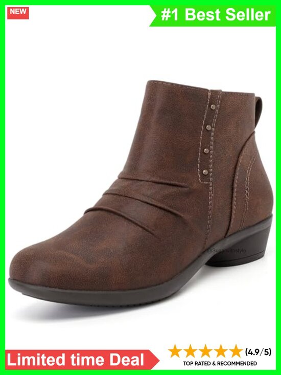 Shoes - Women's Vegan Leather Ankle Booties Memory Foam Heeled Zip